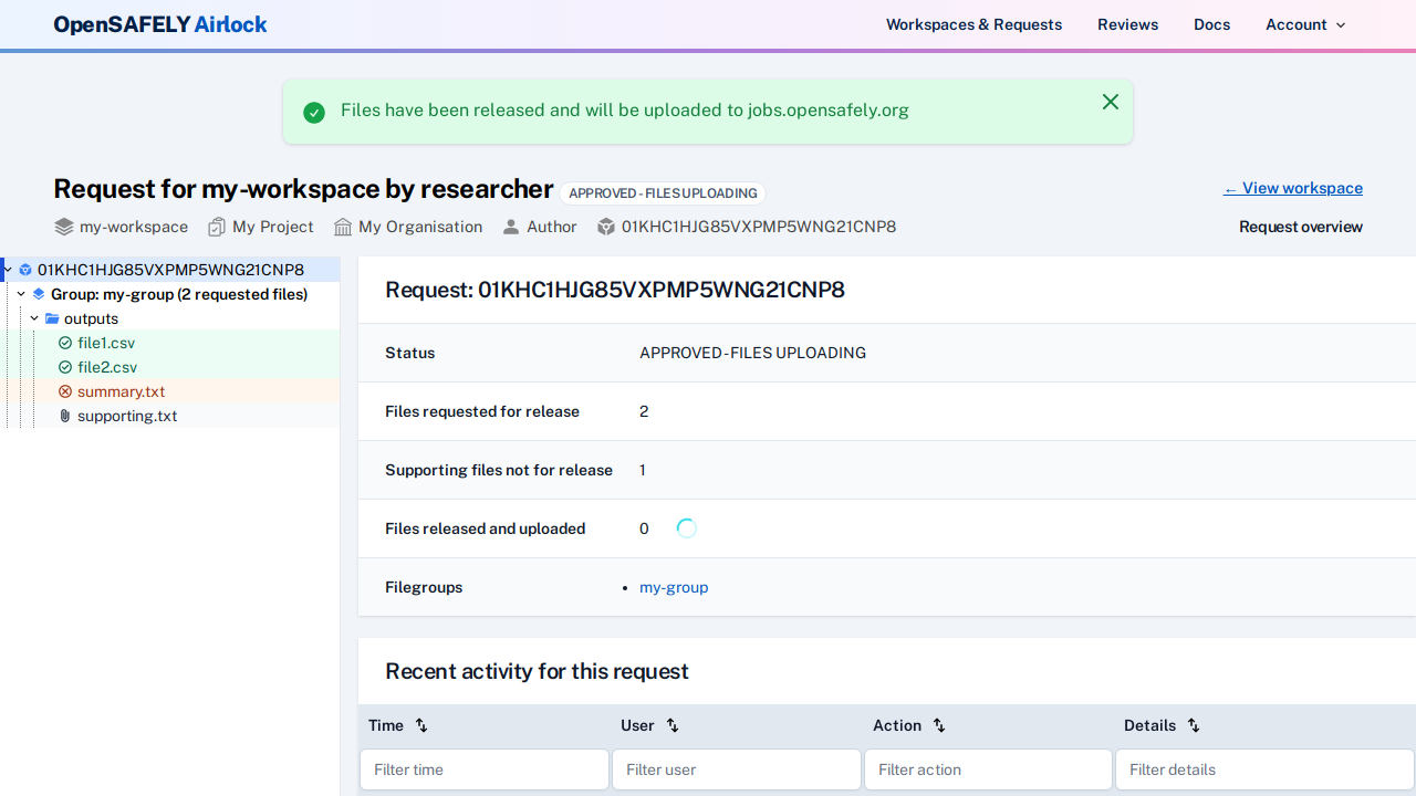 Request approved, upload in progress